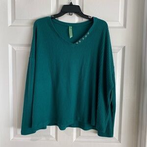 Honeydew Intimates Womens Lounge PJ Top Waffle Knit Dolman Sleeve Green Medium